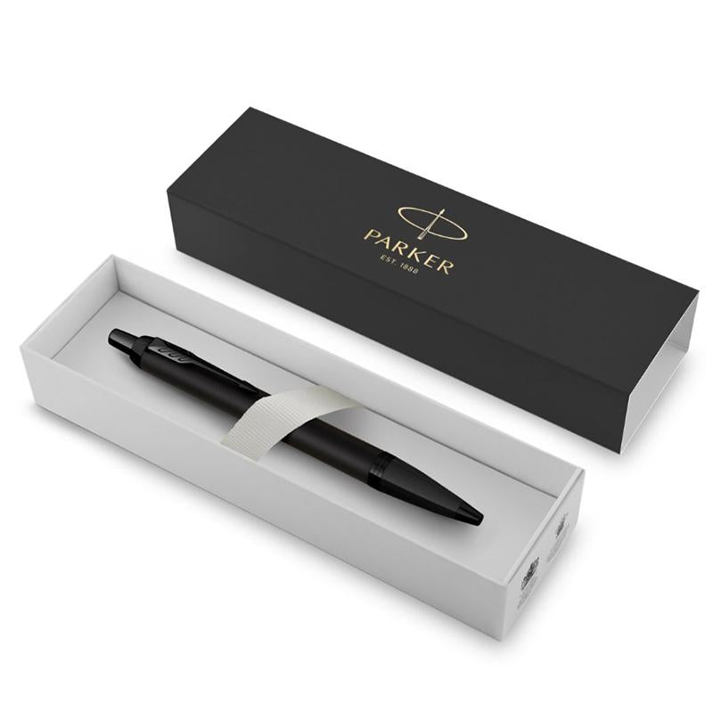 Parker IM Matte Metallic Black Edition Ballpoint Pen — flat lay