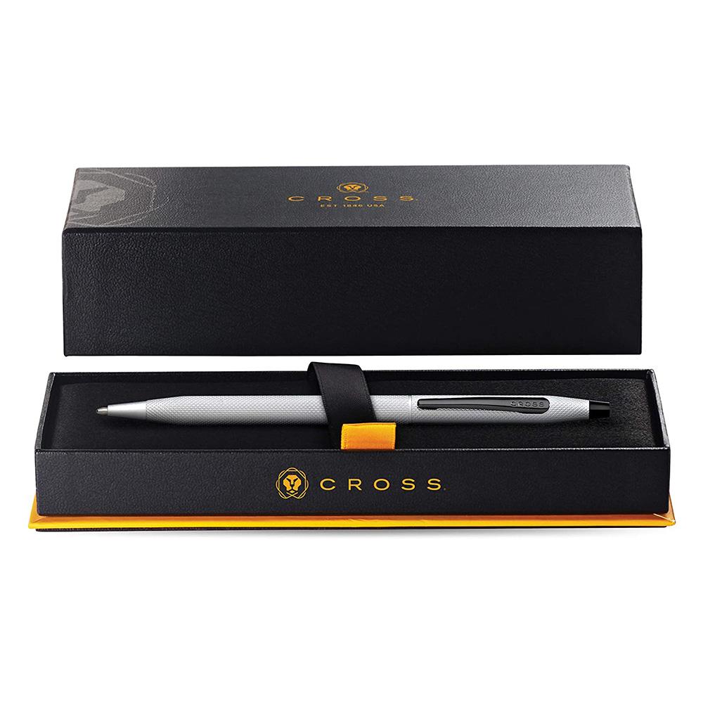 Cross Classic Century Brushed Chrome Ballpoint Pen — flat lay