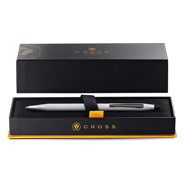 Cross Classic Century Brushed Chrome Ballpoint Pen — flat lay