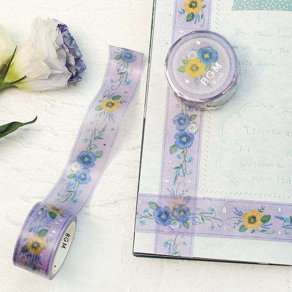 Load image into Gallery viewer, BGM Embroidered Violet Ribbon Washi Tape, BGM, Washi Tape, bgm-embroidered-violet-ribbon-washi-tape, BGM, Clear Tapes, Floral, Flower, New 2023, New January, Washi Tapes, Cityluxe
