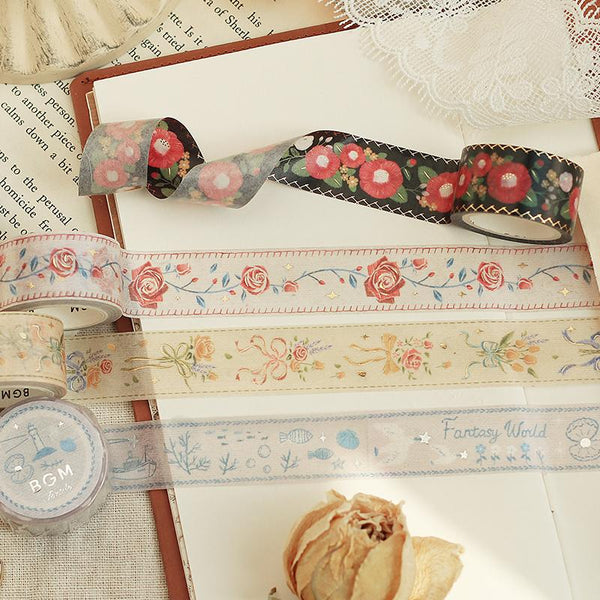 Load image into Gallery viewer, BGM Embroidered Ribbon Fantasy World Washi Tape, BGM, Washi Tape, bgm-embroidered-ribbon-fantasy-world-washi-tape, BGM, Clear Tapes, Floral, Flower, New 2023, New January, Washi Tapes, Cityluxe
