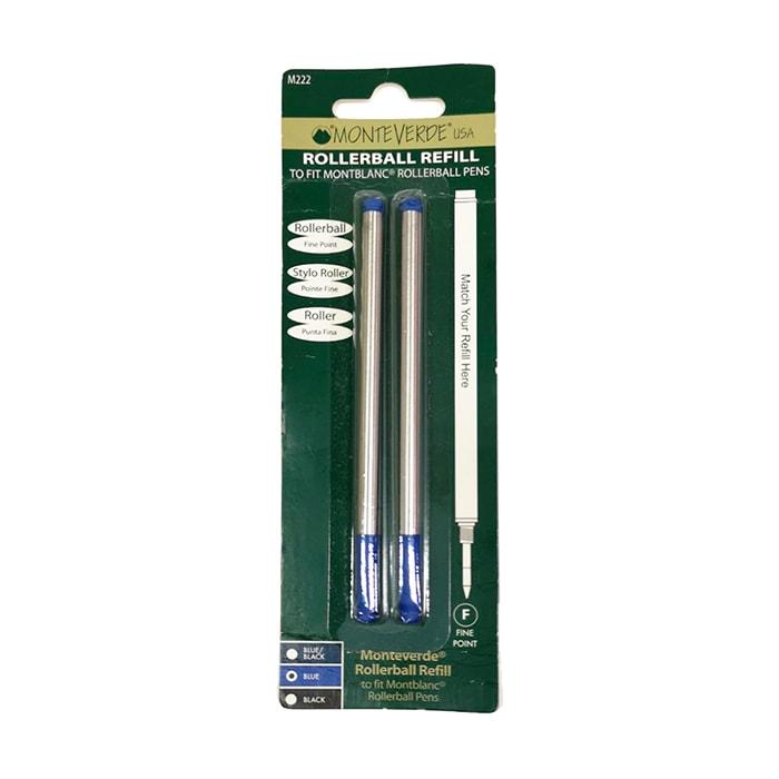 Monteverde Refill To Fit MontBlanc Rollerball Pen, Pack of 2 — uncapped with cap posted