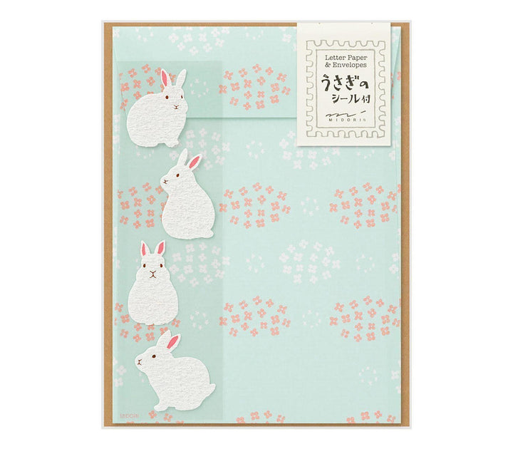Midori Letter Set With Rabbit Stickers — front view