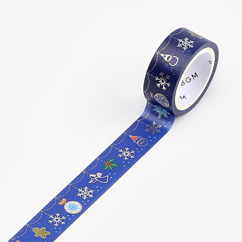 BGM Christmas Snow Ornaments Masking Tape, BGM, Washi Tape, bgm-christmas-snow-ornaments-masking-tape, Blue, Christmas, For Crafters, Masking Tape, New October, washi tape, Cityluxe