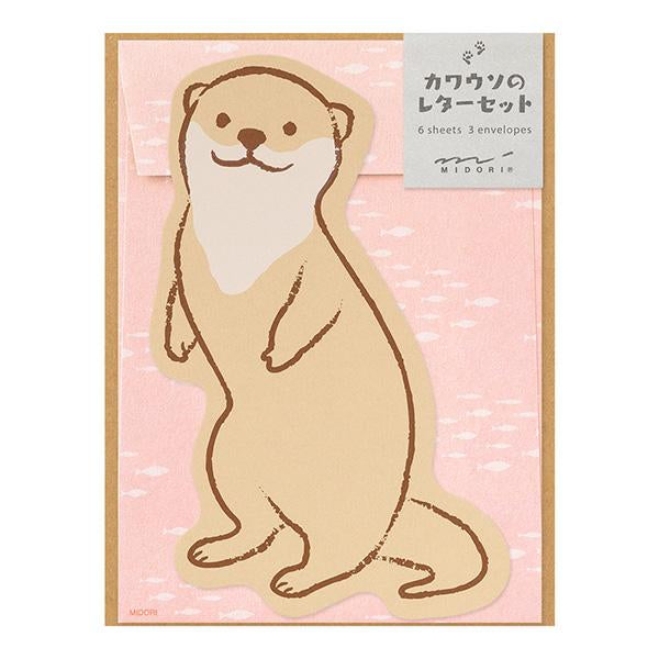 Load image into Gallery viewer, Midori Letter Set Die-Cut Animal - Otter Pattern
