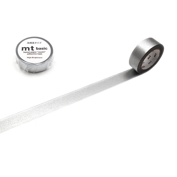 MT Basic Washi Tape High Brightness Silver 7m — roll front