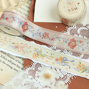 BGM Embroidered Ribbon Bouquet Washi Tape, BGM, Washi Tape, bgm-embroidered-ribbon-bouquet-washi-tape, BGM, Clear Tapes, Floral, Flower, New 2023, New January, Washi Tapes, Cityluxe