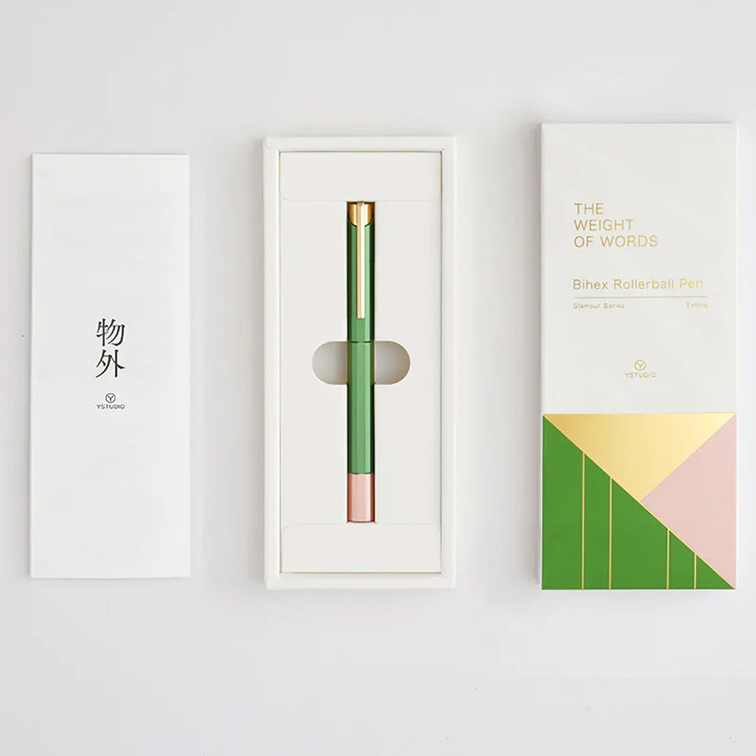 Ystudio Glamour Evolve-Bihex Rollerball Pen Absinthe — flat lay