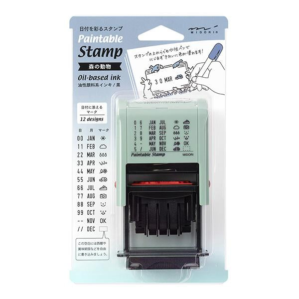 Midori Paintable Rotating Date Stamp Forest Animals — front view