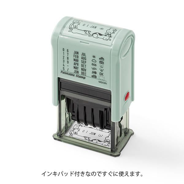 Midori Paintable Rotating Date Stamp Cat — detail view