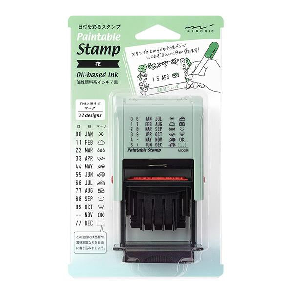 Midori Paintable Rotating Date Stamp Flowers — front view