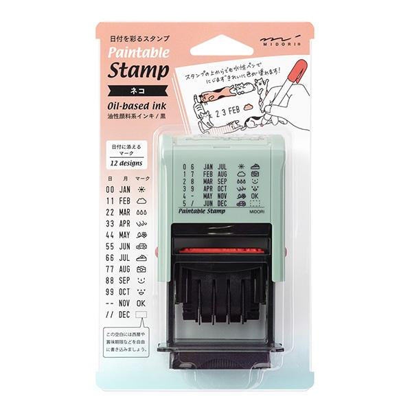 Midori Paintable Rotating Date Stamp Cat — front view