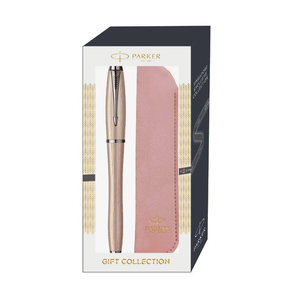 Parker Urban Premium Metal Pink Rollerball Pen with Sleeve Gift Set — front view
