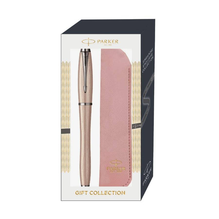 Parker Urban Premium Metal Pink Rollerball Pen with Sleeve Gift Set — front view
