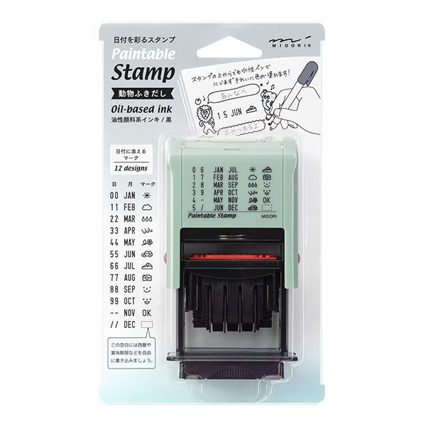 Midori Paintable Rotating Date Stamp Animal Speech Bubbles — front view