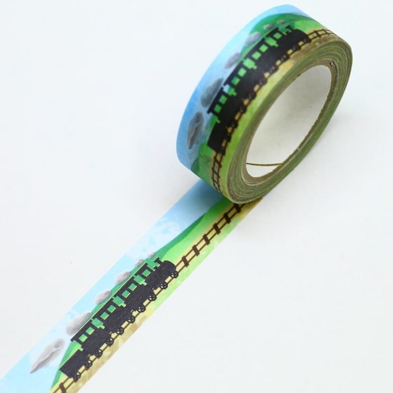 Saien Washi Tape Train & Blue Sky — pattern detail
