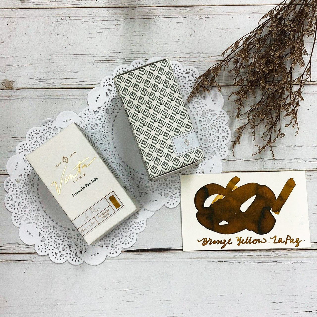 Vinta Inks 30ml Ink Bottle Bronze Yellow (La Paz 1985), Vinta Inks, Ink Bottle, vinta-inks-30ml-ink-bottle-bronze-yellow-la-paz-1985, Brown, Inktober22, Cityluxe