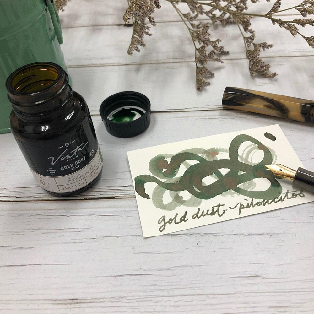 Vinta Inks 30ml Ink Bottle Gold Dust, Shimmer (Piloncitos 1521), Vinta Inks, Ink Bottle, vinta-inks-30ml-ink-bottle-gold-dust-shimmer-piloncitos-1521, Gold, Inktober22, shimmering, Cityluxe